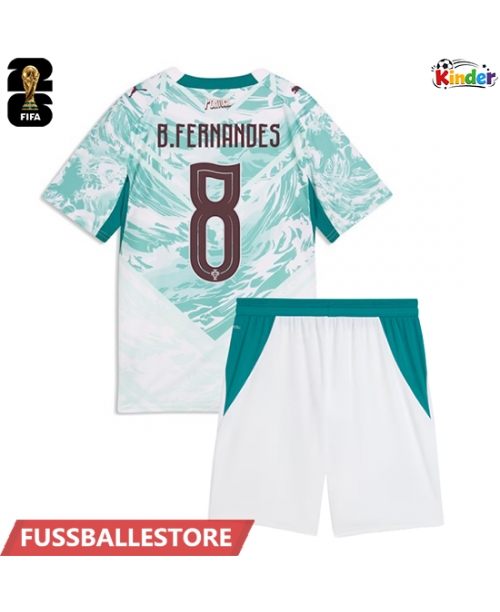 Günstige Portugal Bruno Fernandes #8 Auswärts Trikotsatzt Kinder WM 2026 Kurzarm (+ Kurze Hosen)
